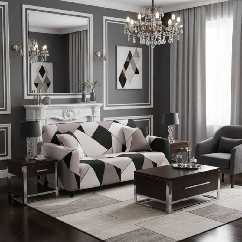 7-17 Housse de Canapé 2 Places Extensible À Motif Géométrique Contemporain