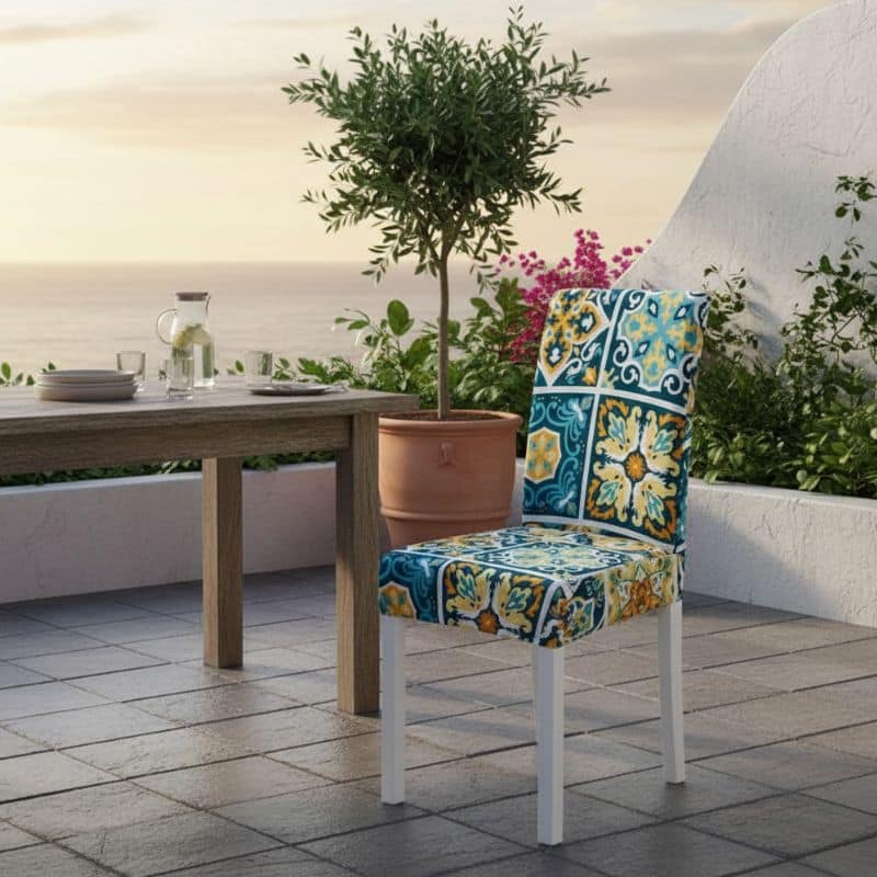 7-170 Housse De Chaise Extensible Style Méditerranéen Colorée
