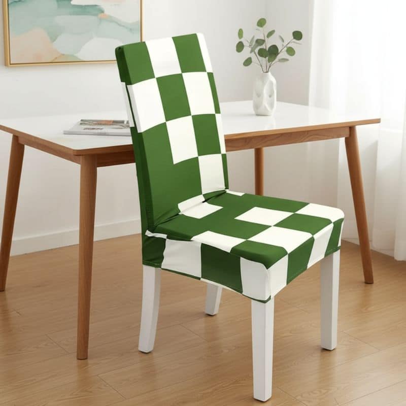 7-171 Housse De Chaise Extensible À Motif Carreaux Vert Chic