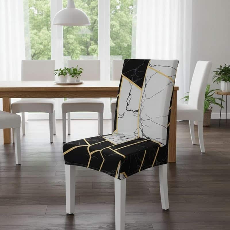 7-173 Housse De Chaise Extensible Style Marbré Élégante