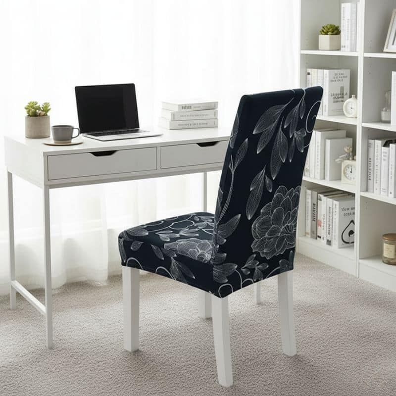 7-174 Housse De Chaise Extensible Style Floral Noir Et Blanc