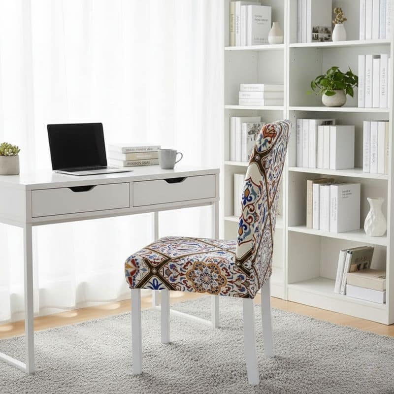 7-176 Housse De Chaise Extensible Style Mosaïque Colorée Traditionnelle
