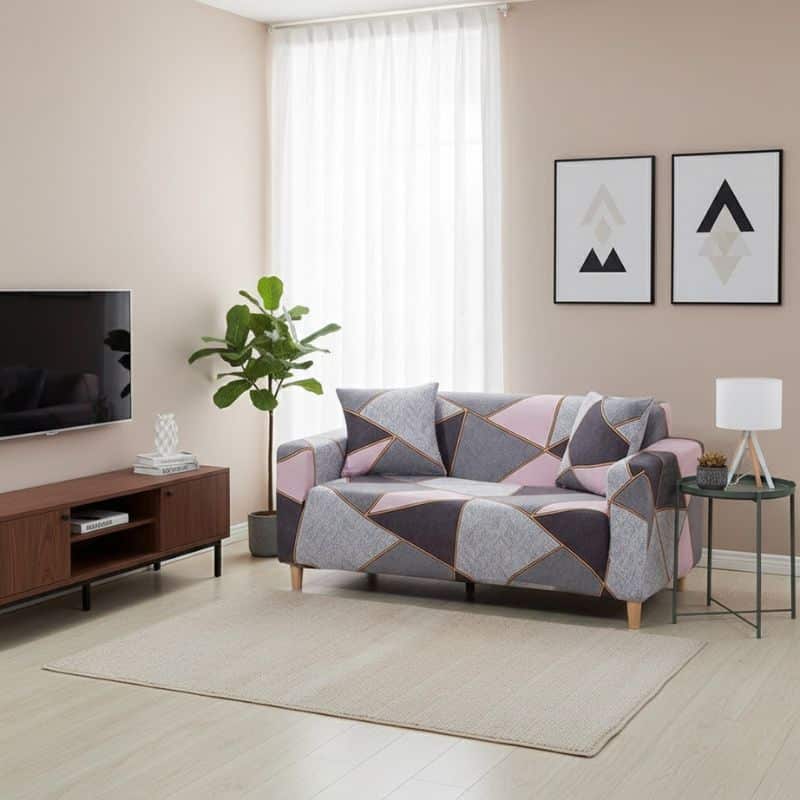 7-18 Housse de Canapé 2 Places Extensible Style Contemporain À Motif Triangulaire