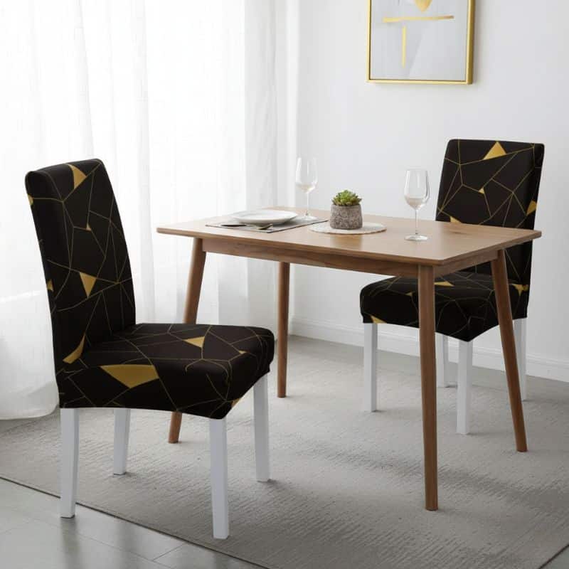 7-192 Housse De Chaise À Motif Abstrait Doré Sur Fond Noir Chic