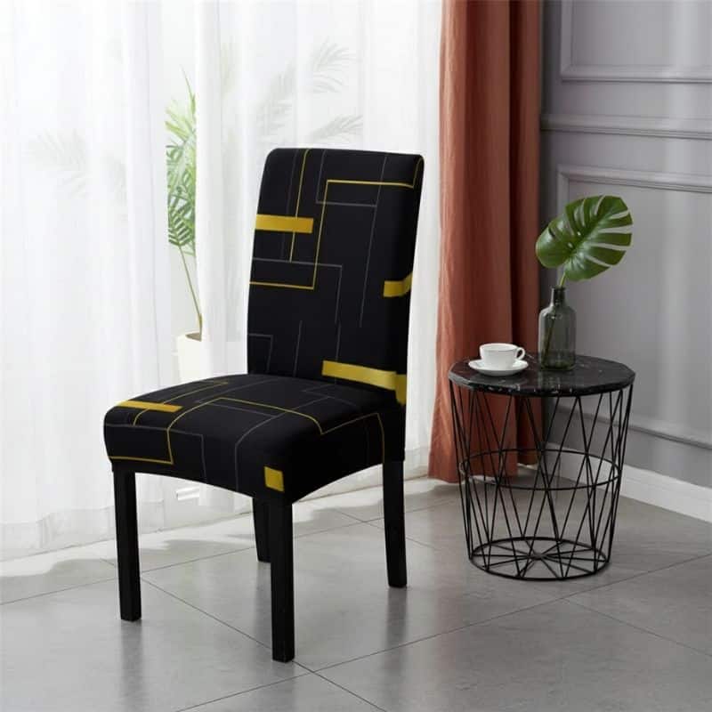 7-195 Housse De Chaise À Motif Géométrique Noir Et Doré Style Moderne