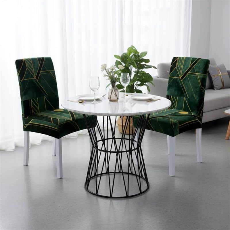 7-197 Housse De Chaise À Motif Géométrique en Vert Émeraude Et Doré