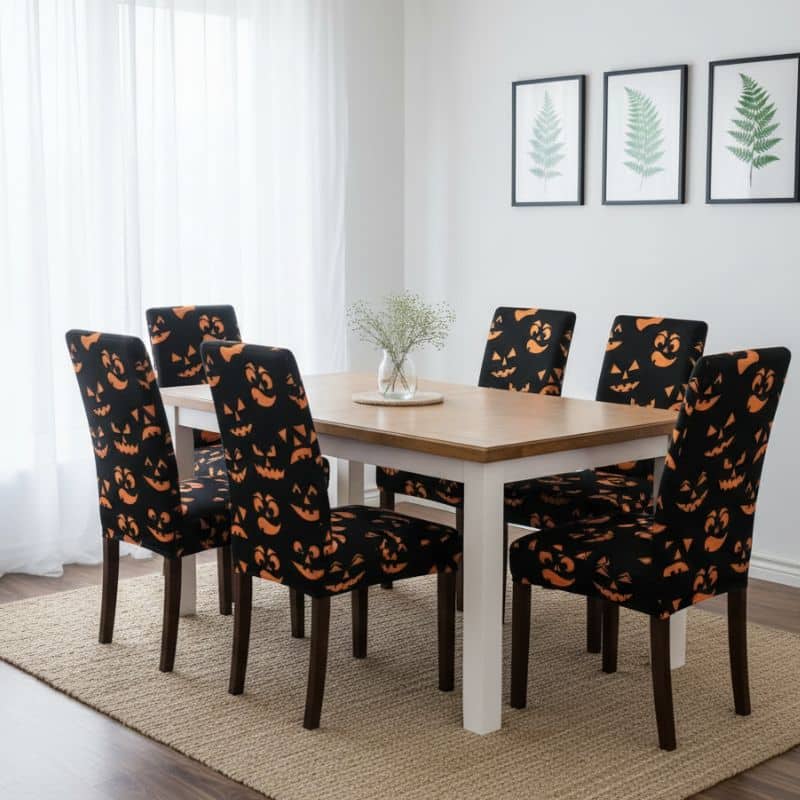 7-204 Housse De Chaise Évènementiel Pour Anniversaire Motif Citrouille Halloween