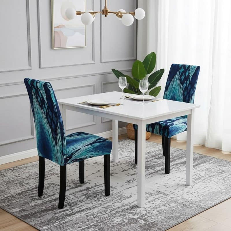 7-211 Housse De Chaise Haut Dossier Motif Ondes Bleues