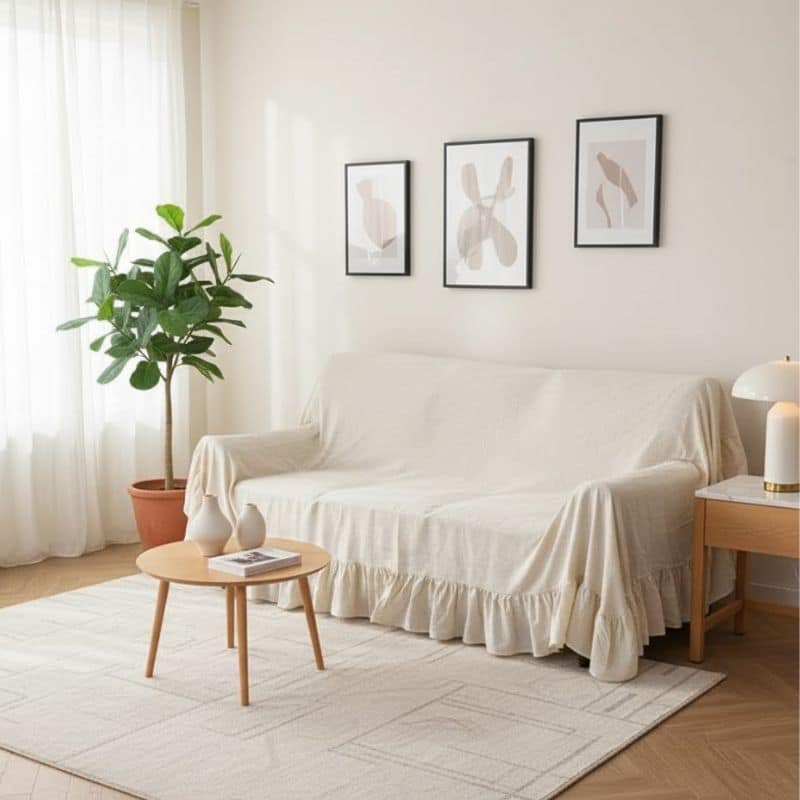 7-213 Housse De Canapé 3 Places Classique Style Champêtre En Tissu Lavable