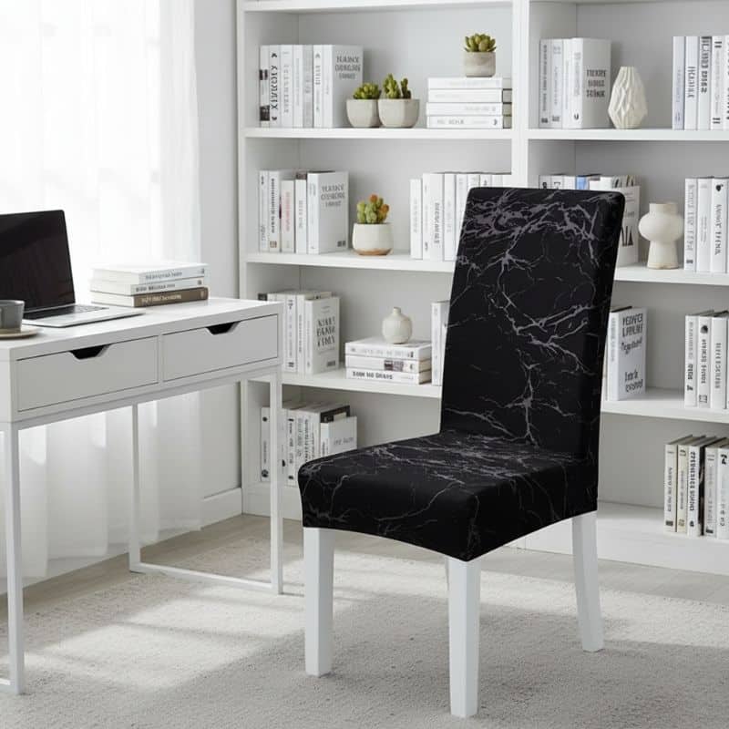 7-229 Housse De Chaise Extensible À Motif Marbré Élégante Et Facile À Installer