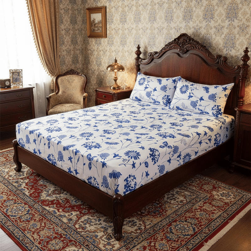 7-23 Drap-housse Style Fleurs de Porcelaine