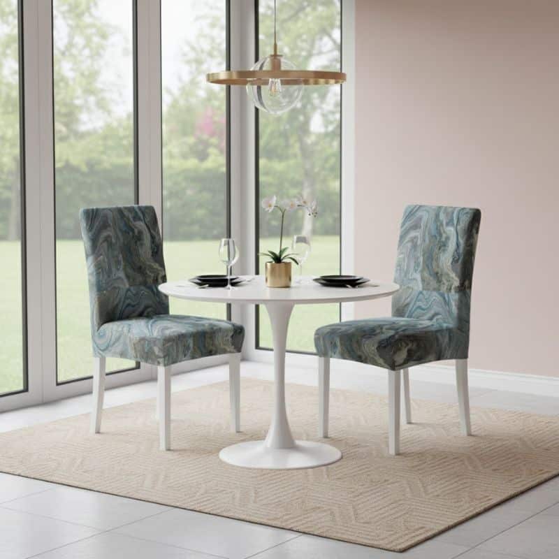 7-233 Housse De Chaise À Motif Marbré Luxueuse Et Lavable