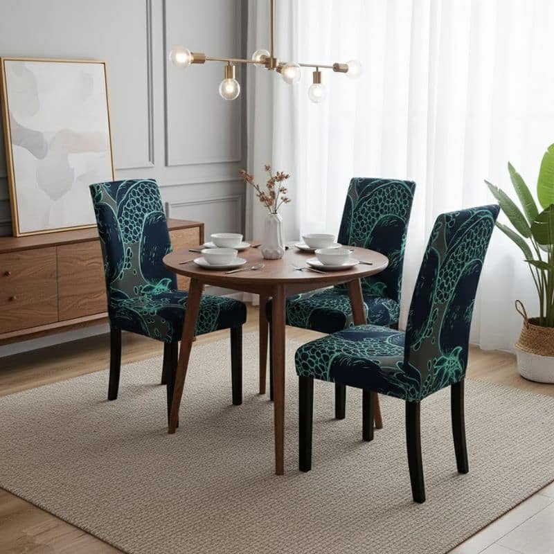 7-234 Housse De Chaise Haut Dossier Motif Abstrait Vert