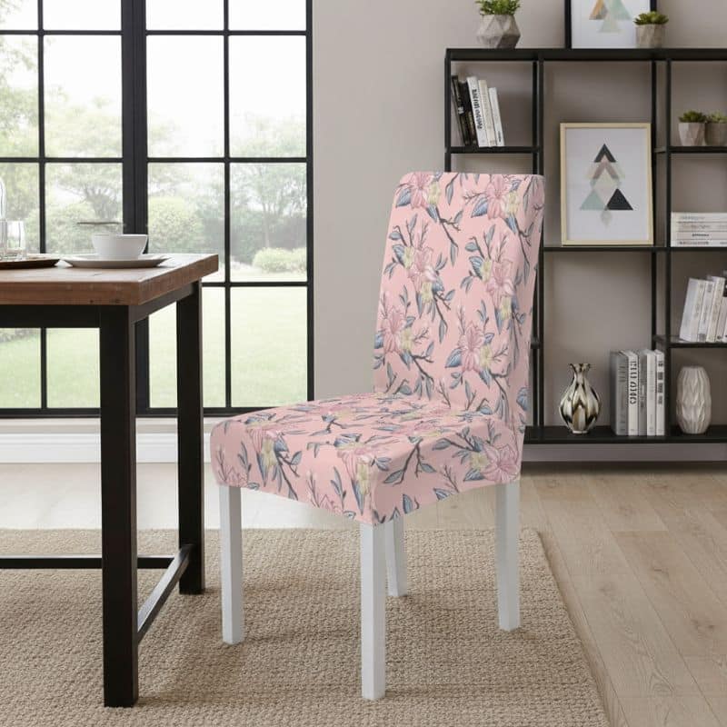 7-237 Housse De Chaise À Motif Floral Rose Poudré Élégante