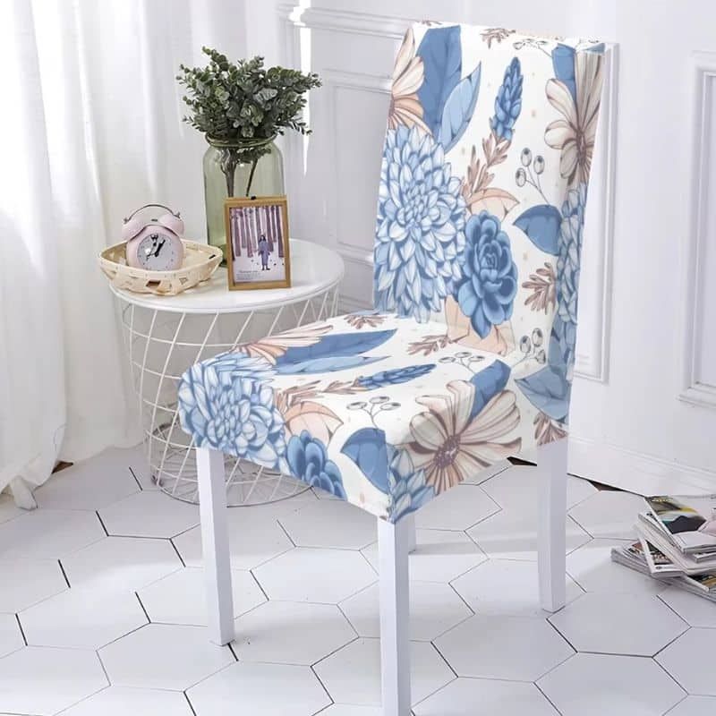7-238 Housse De Chaise À Motif Floral Bleu