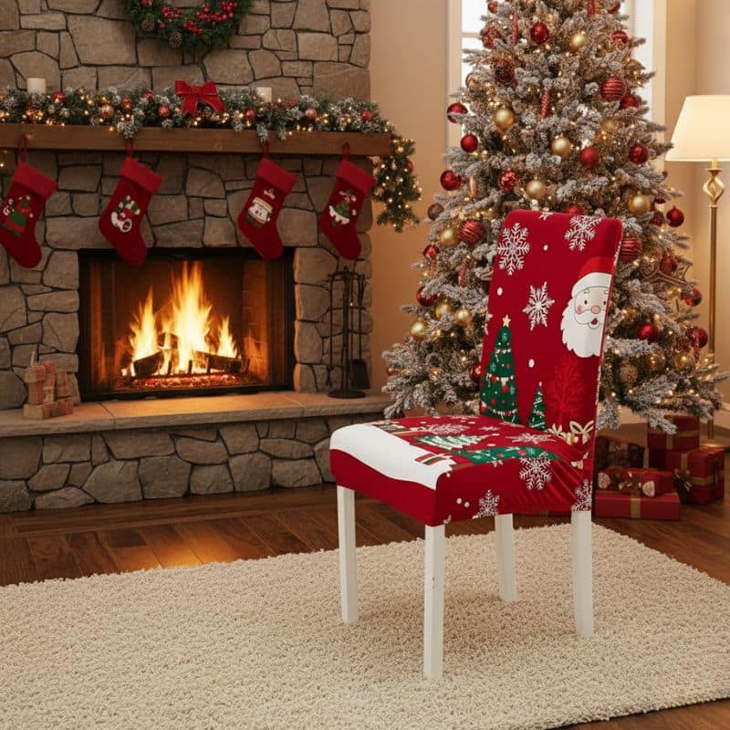 7-251 Housse De Chaise Évènementiel Pour Réception Design Festif Avec Flocons