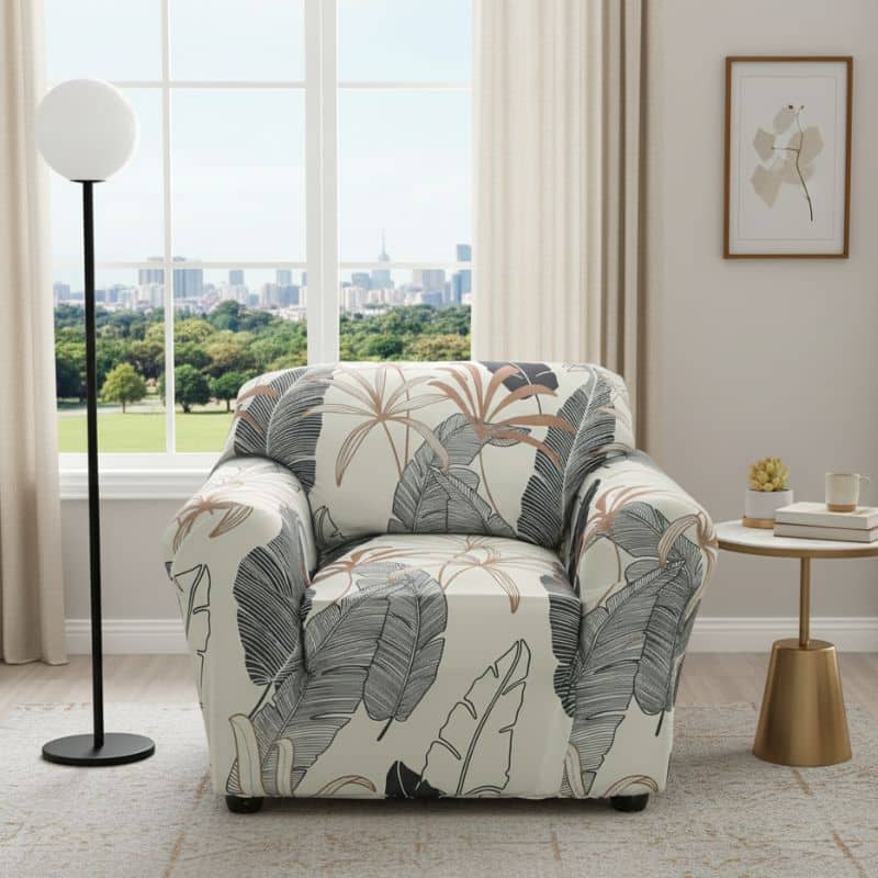 7-259 Housse de Fauteuil Extensible À Motif Feuillage Exotique