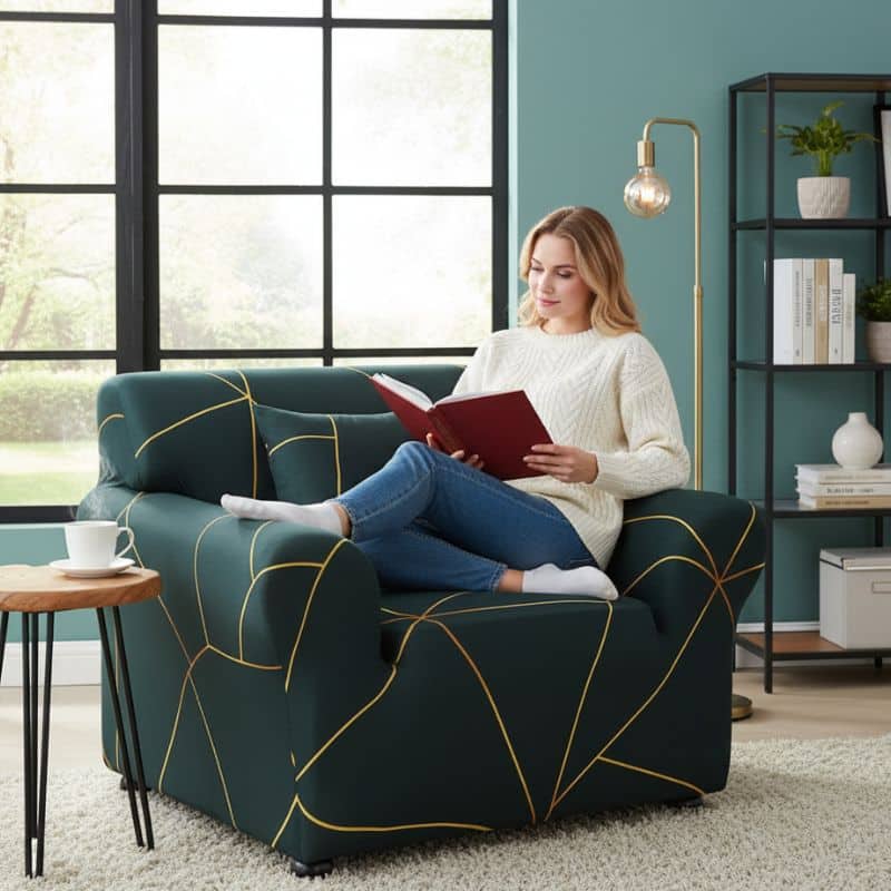 7-275 Housse de Fauteuil Extensible À Lignes Abstraites Modernes