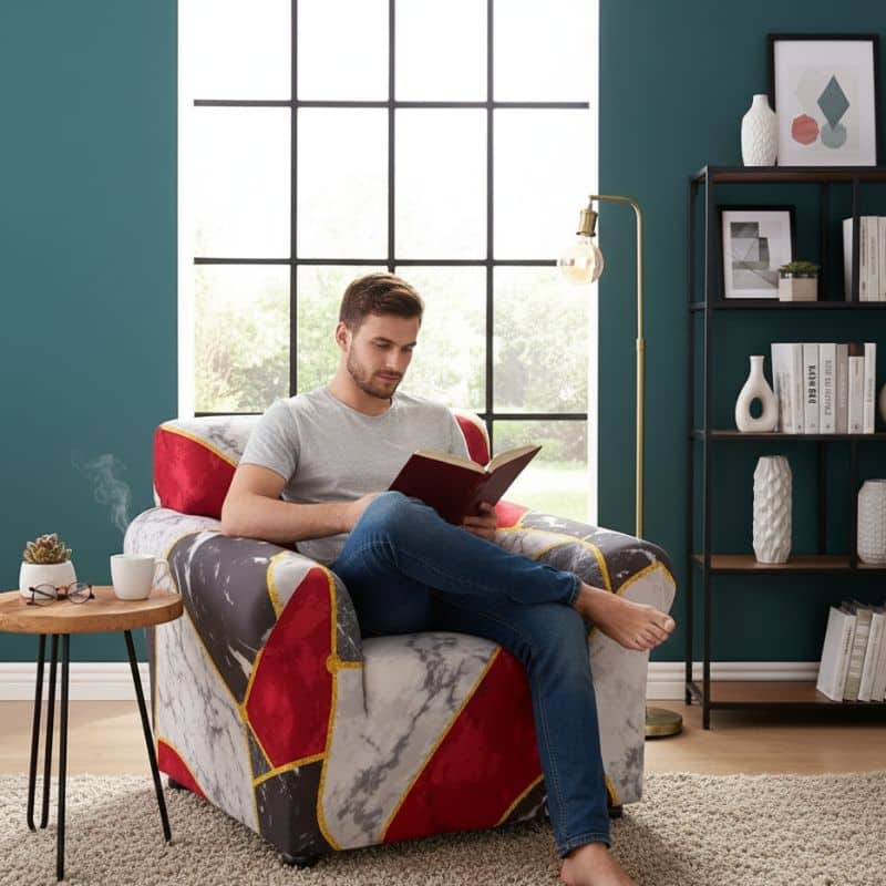 7-286 Housse de Fauteuil Extensible À Motif Marbré
