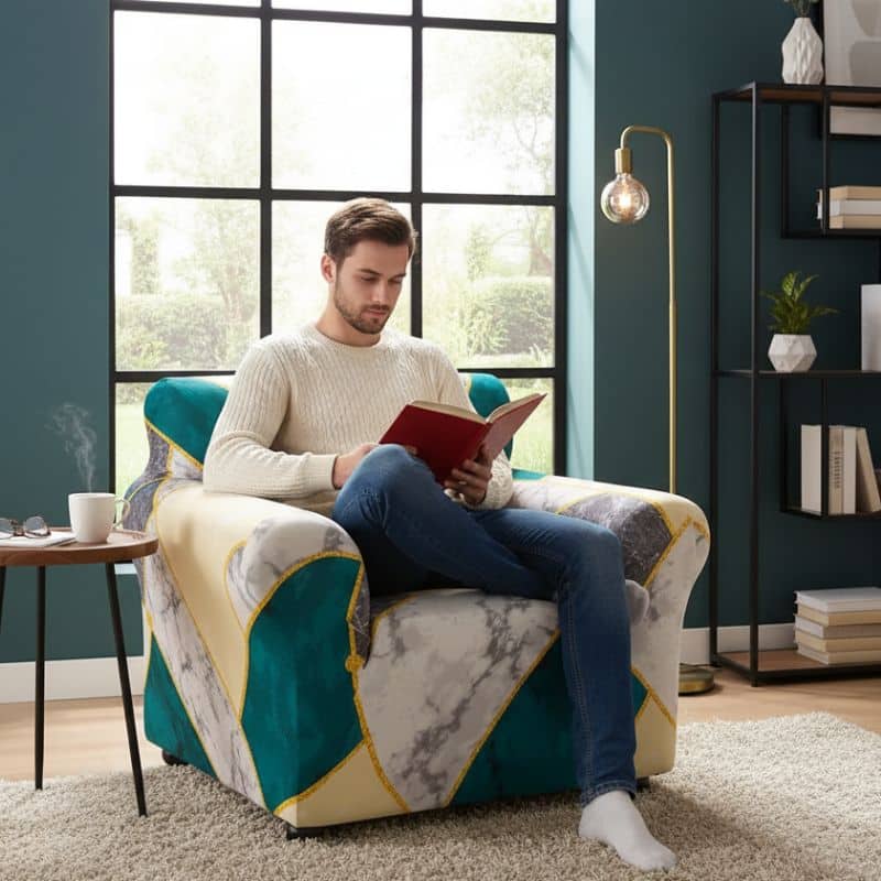 7-287 Housse de Fauteuil Extensible Style Marbré Contemporain