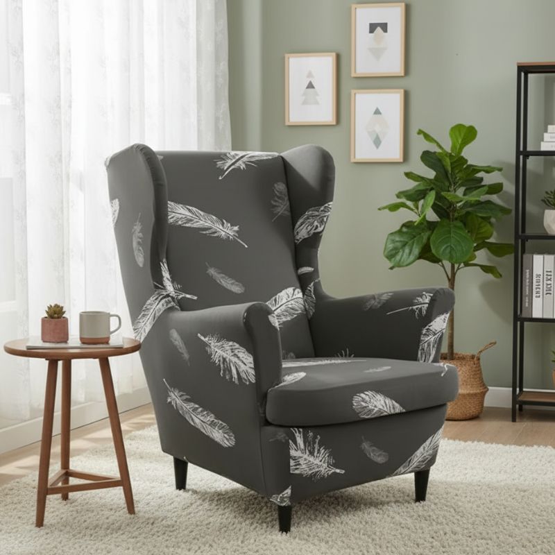 7-302 Housse de Fauteuil À Motif Plumes Blanches