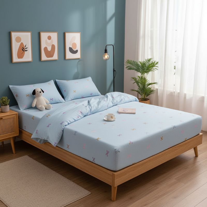 7-315 Drap-housse Style Nœuds Bleus