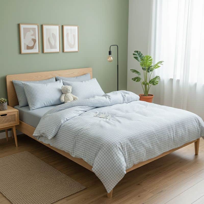 7-323 Housse de Couette Style Carreaux Bleu