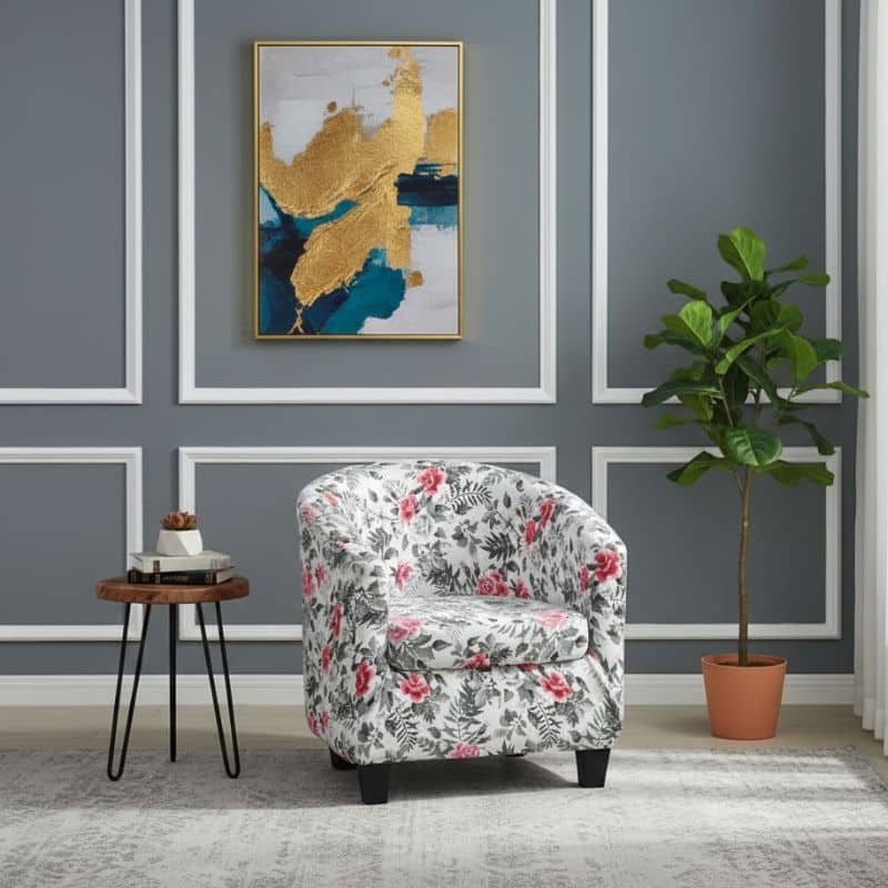 7-326 Housse De Fauteuil Extensible À Fleurs Chic Et Raffinée