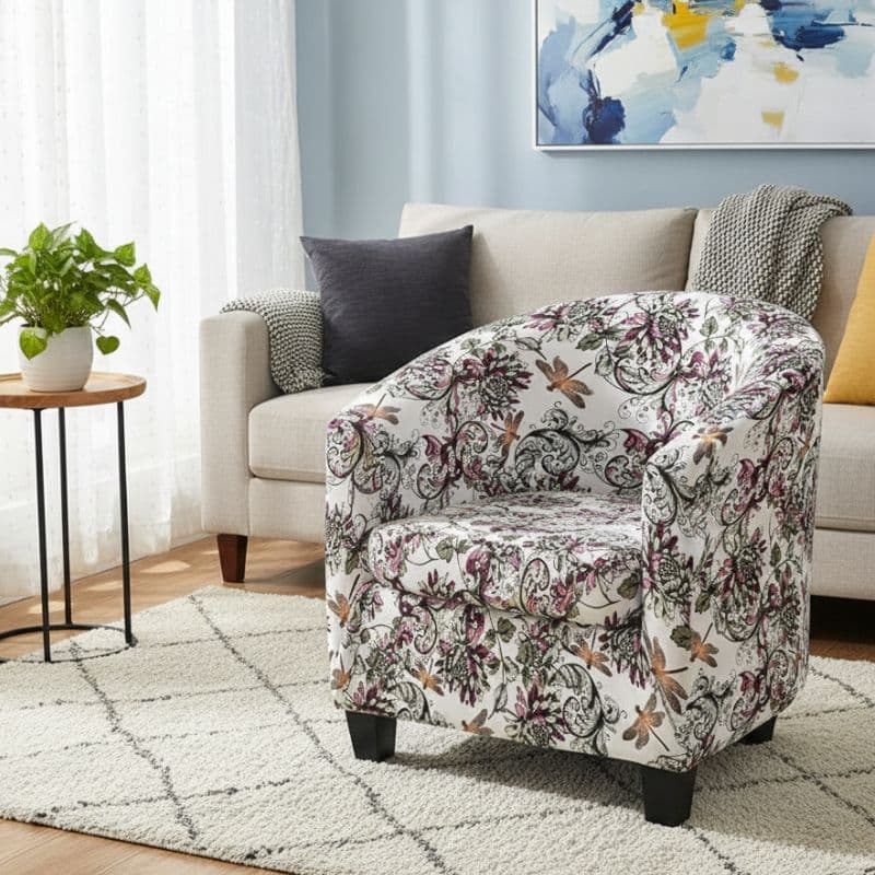 7-329 Housse De Fauteuil Style Classique À Fleurs Doux