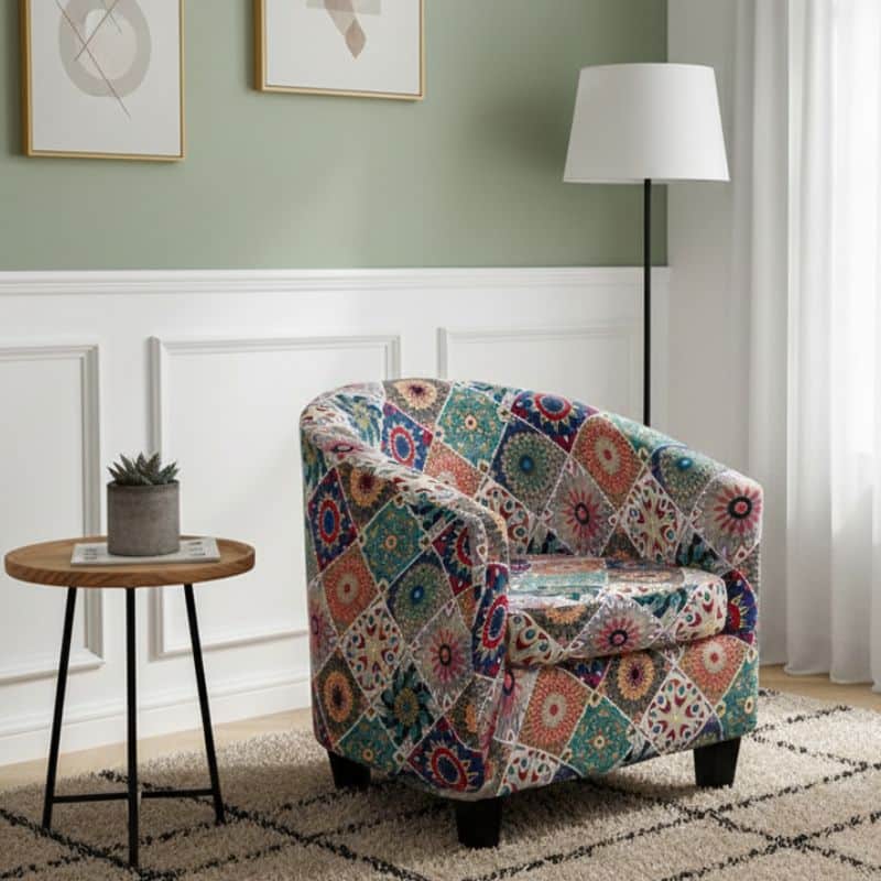 7-330 Housse De Fauteuil Motif Géométrique Multicolore Moderne