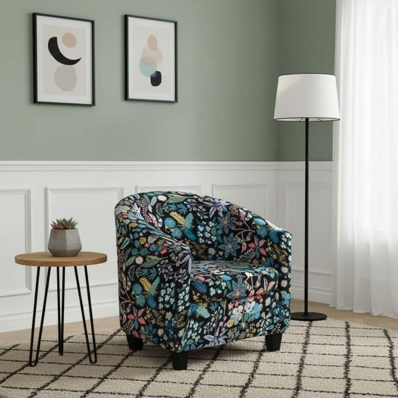 7-331 Housse De Fauteuil Motif Floral Multicolore Élégante