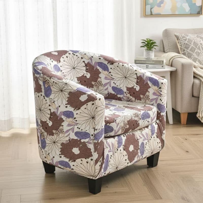 7-332 Housse De Fauteuil Motif Floral Violet Et Marron Élégante