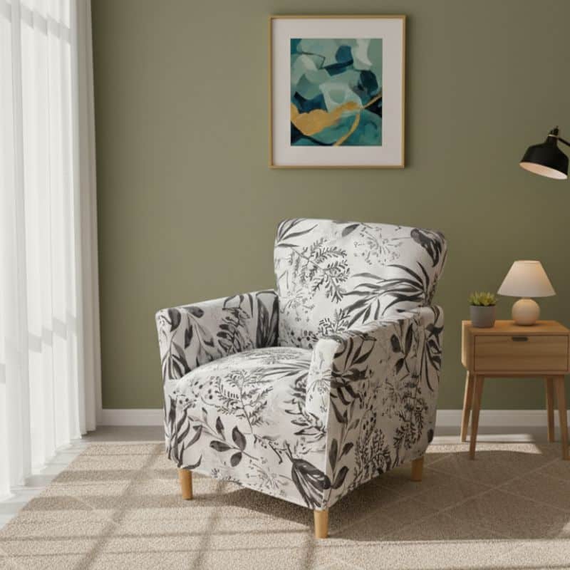 7-341 Housse De Fauteuil Bergère À Motif Feuillage Gris