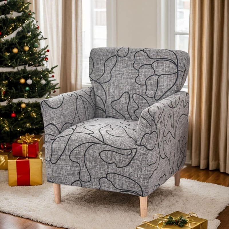 7-345 Housse De Fauteuil Bergère Grise À Motif Abstrait Extensible