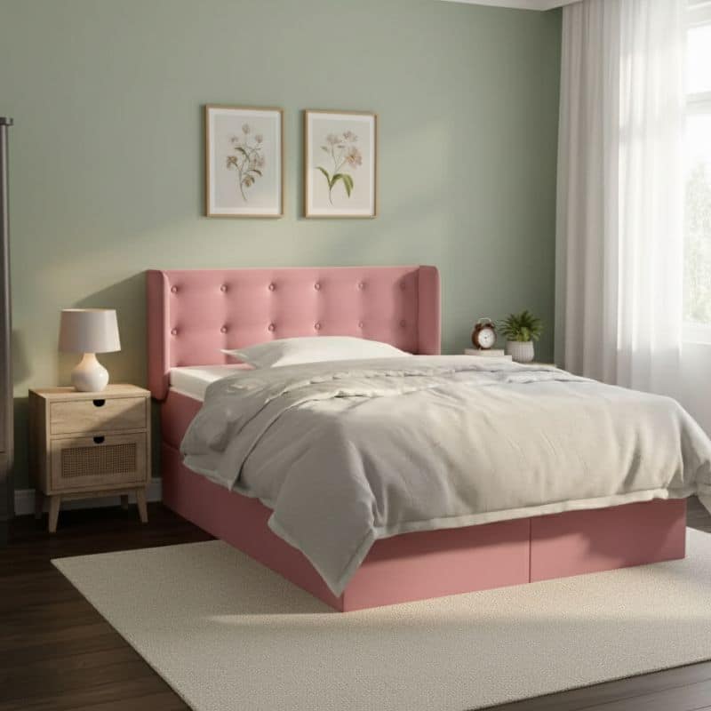 7-349 Tête de Lit Classique en Velours Rose Style Contemporain
