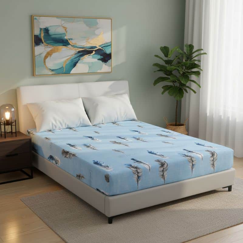 7-358 Drap-housse À Motif Plume Céleste