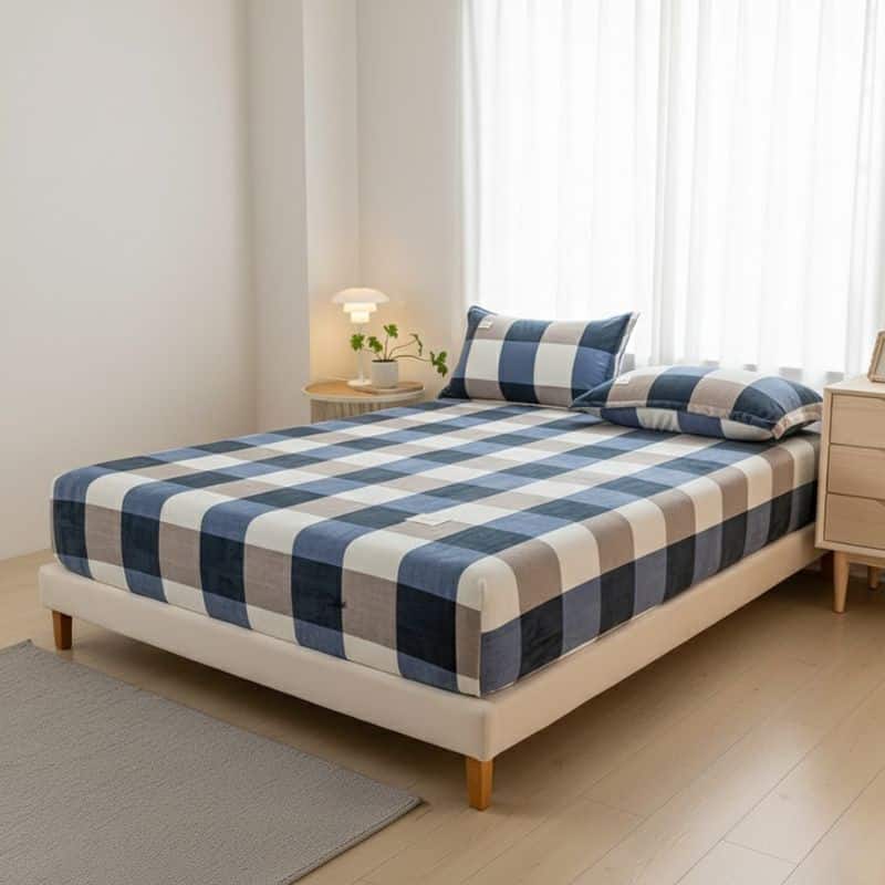 7-360 Drap Housse Style À Carreaux En Velours Polaire Doux