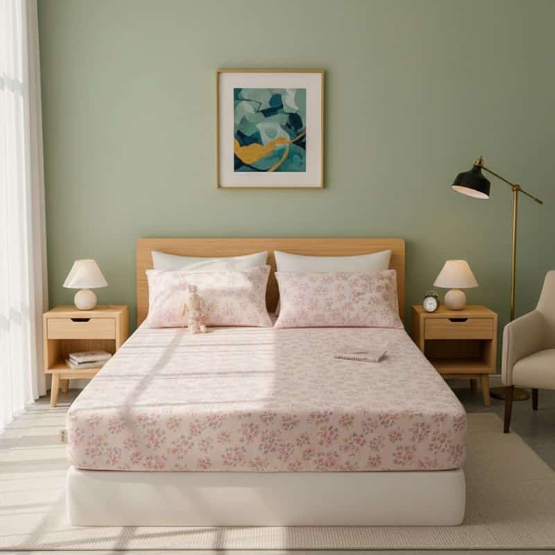 7-362 Drap-housse Style Fleur en Coton