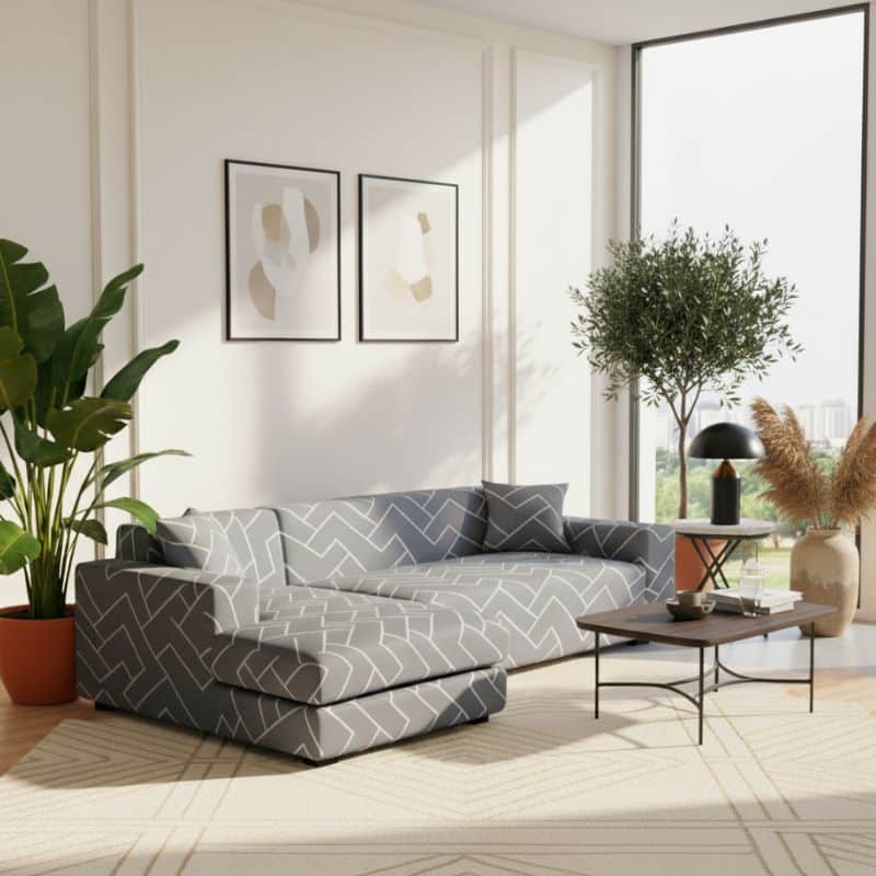 Housse de Canapé Angle Extensible À Motif Chevron Moderne Housse de Canapé Angle Extensible À Motif Chevron Moderne