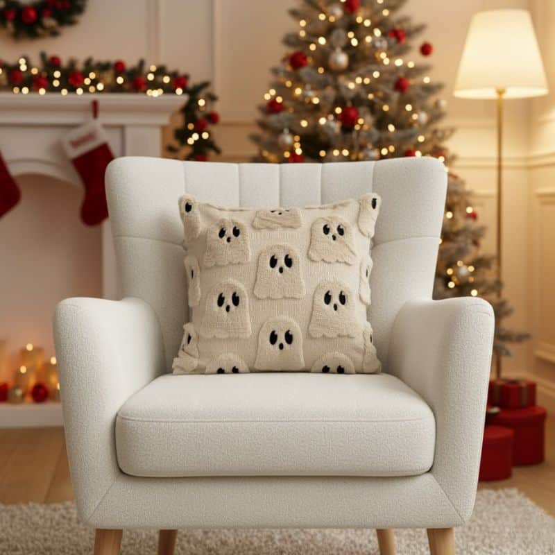 7-409 Housse de Coussin Beige À Motif de Fantôme