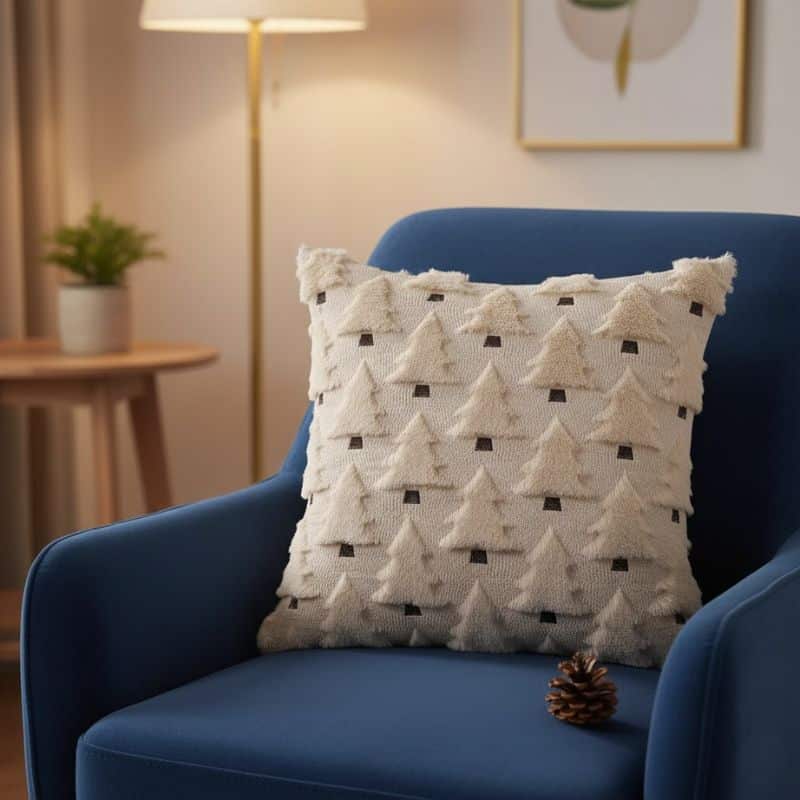 7-410 Housse de Coussin Beige À Motif de Sapin