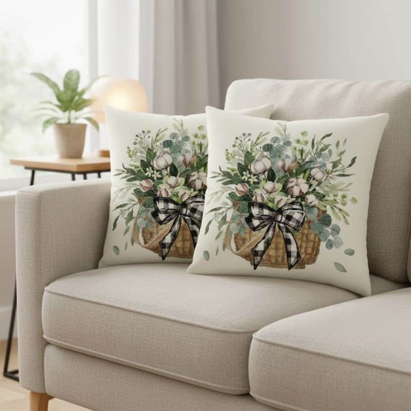 7-433 Housse de Coussin À Motif Bouquet Fleuri
