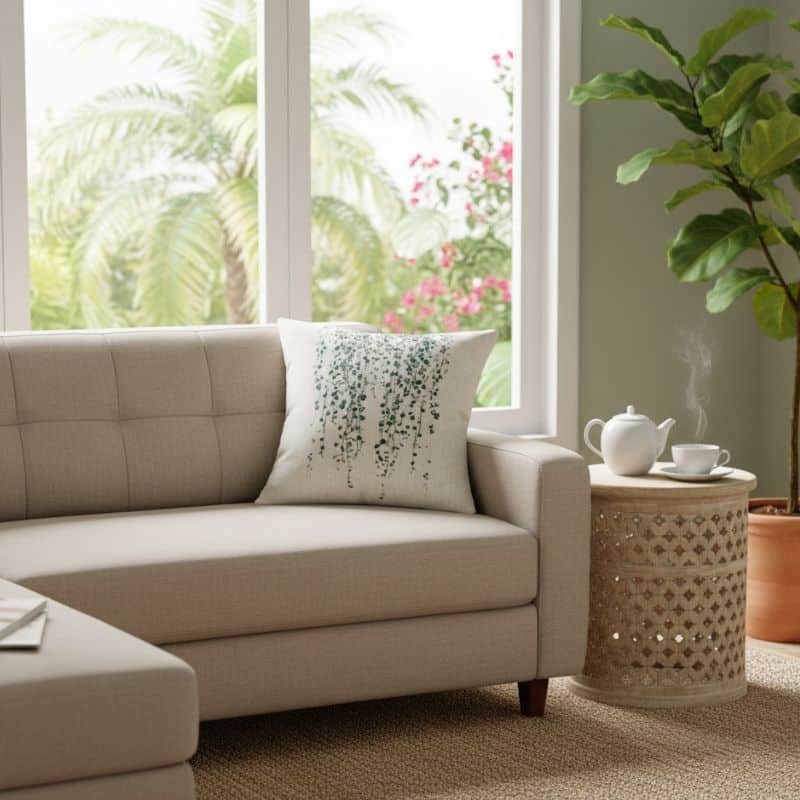 7-435 Housse de Coussin À Motif Plante Suspendue