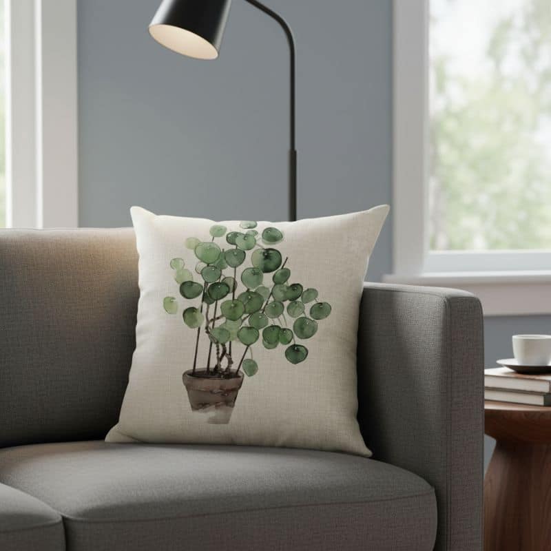 7-436 Housse de Coussin À Motif Plante Minimaliste