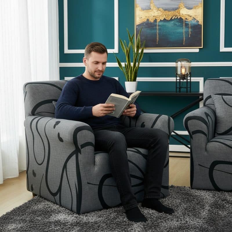 7-455 Housse de Fauteuil Extensible À Motif Abstrait Contemporain