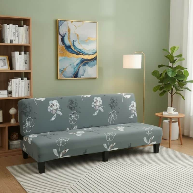 7-63 Housse De Canapé Convertible À Motif Floral Gris