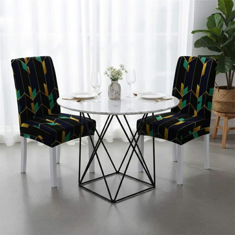 7-80 Housse De Chaise À Motif Graphique Doré Et Vert
