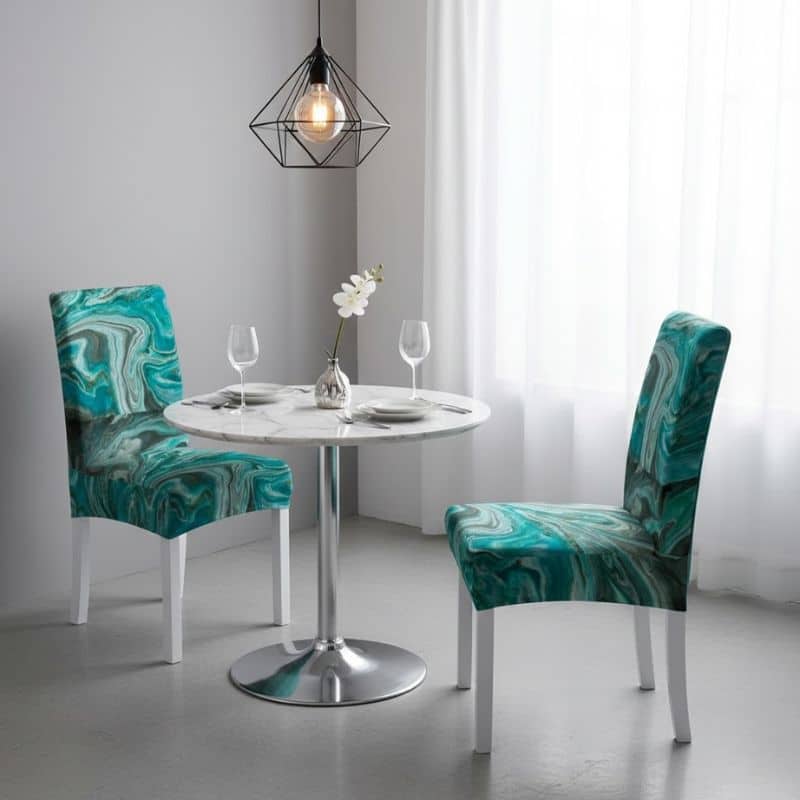 7-88 Housse De Chaise À Motif Marbré Vert Élégante Et Moderne