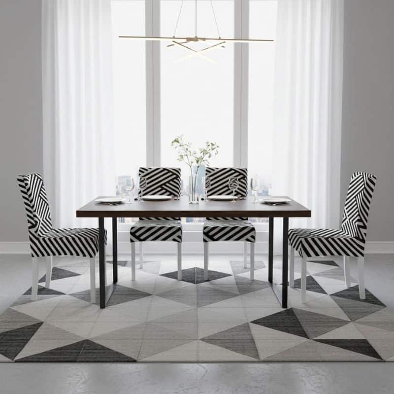 7-95 Housse De Chaise À Motif Rayures Croisées Noir Et Blanc Moderne