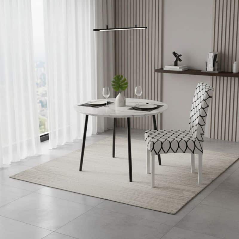 7-97 Housse De Chaise À Motif Géométrique Noir Et Blanc